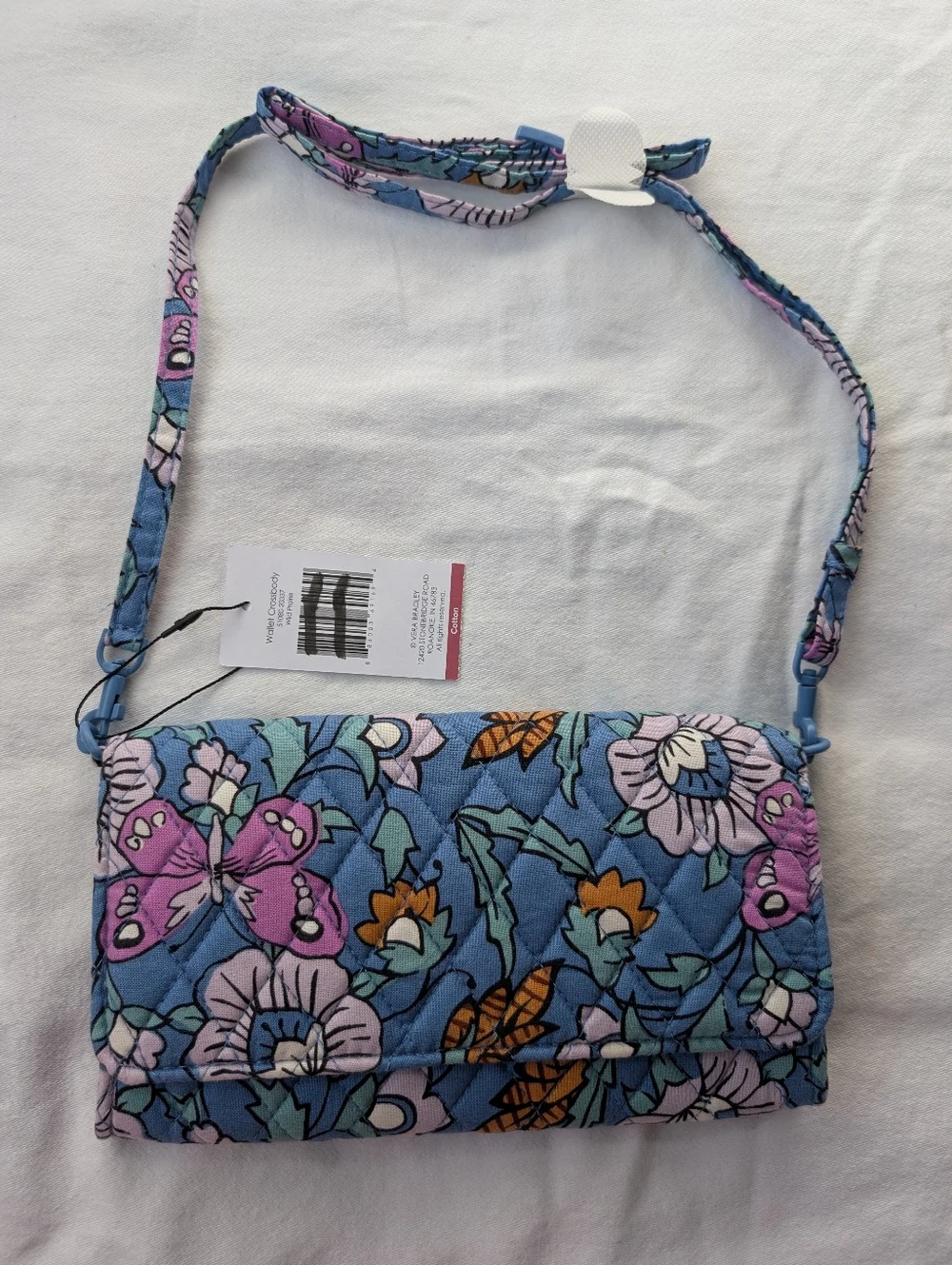 Vera Bradley Wild Prairie Floral Blue Quilted Fabric Crossbody Wallet Bag - Picture 1 of 14